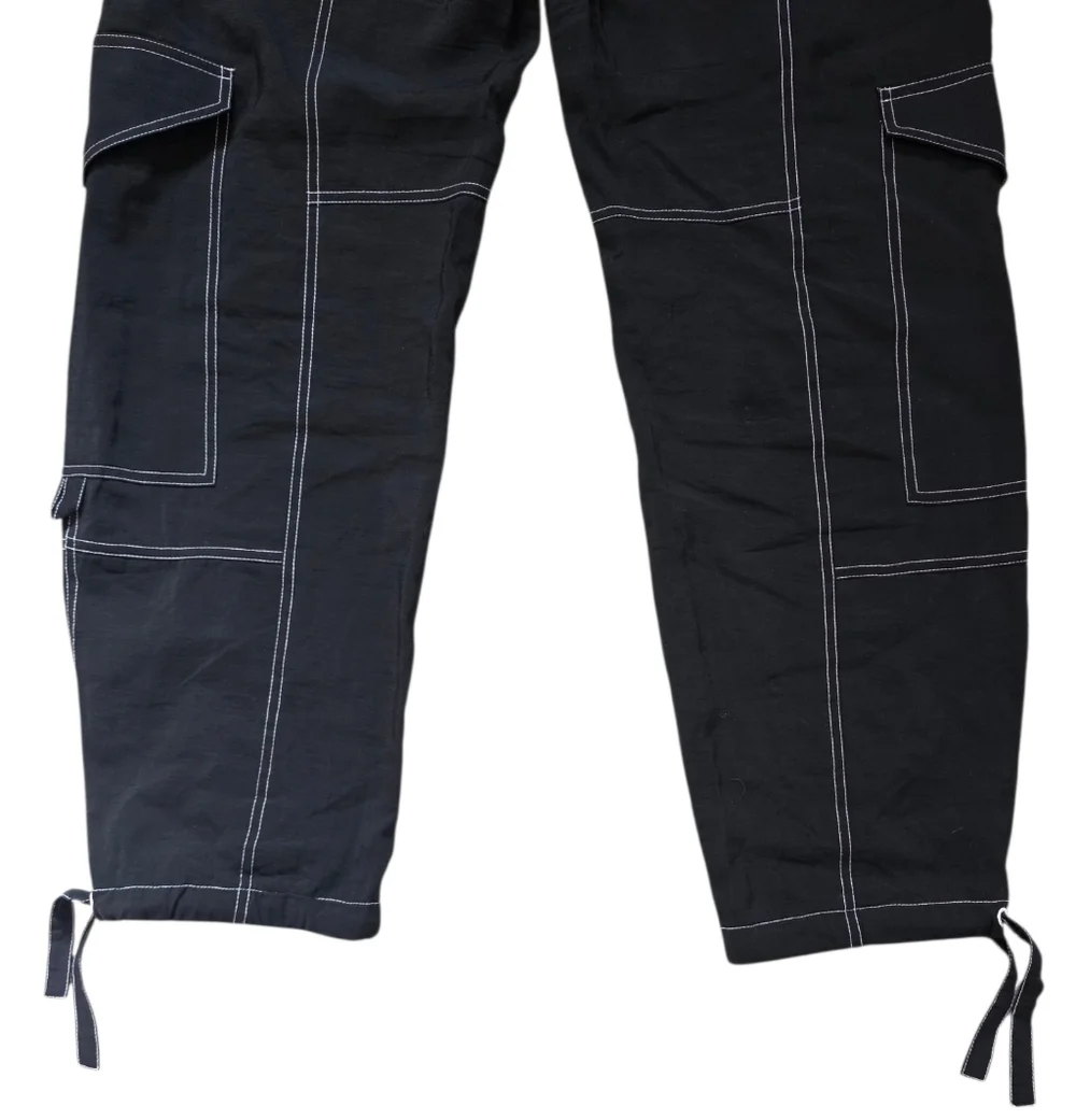 GANNI Wide Leg Cargo Pants Black with White Stitching Size 38 - Picture 8 of 11